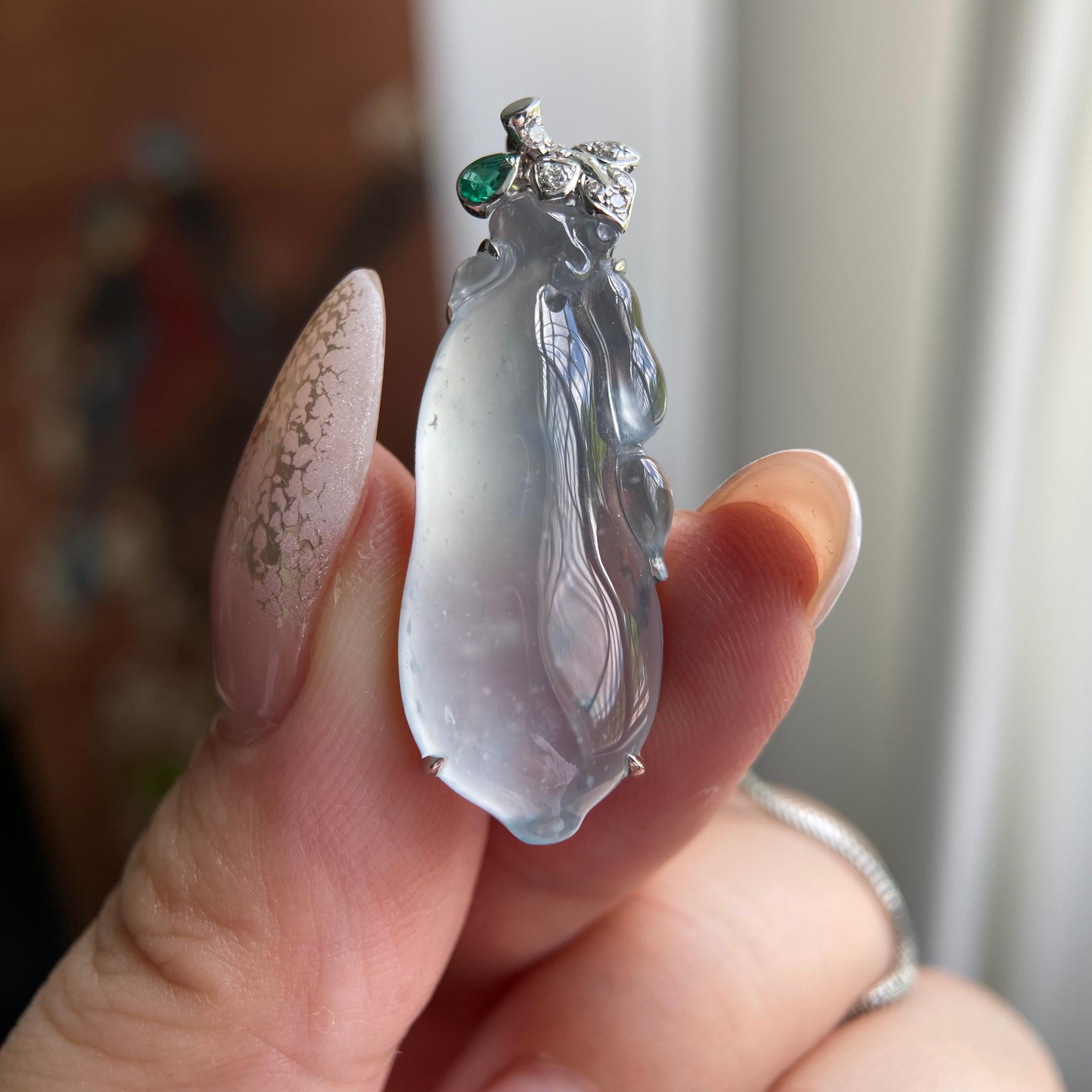 18k金钻镶高冰种飘花福瓜吊坠（yc209898）