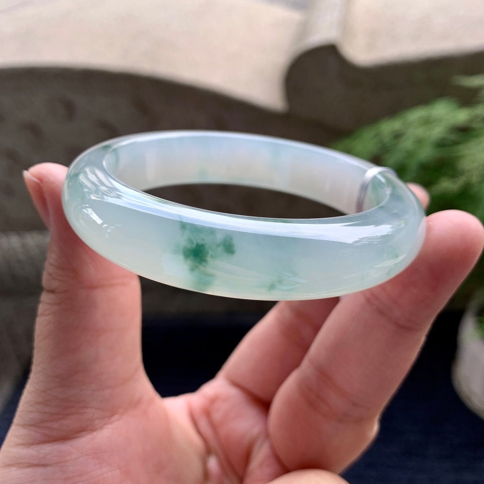 糯冰种飘花平安镯（56.3mm）（yc098130）