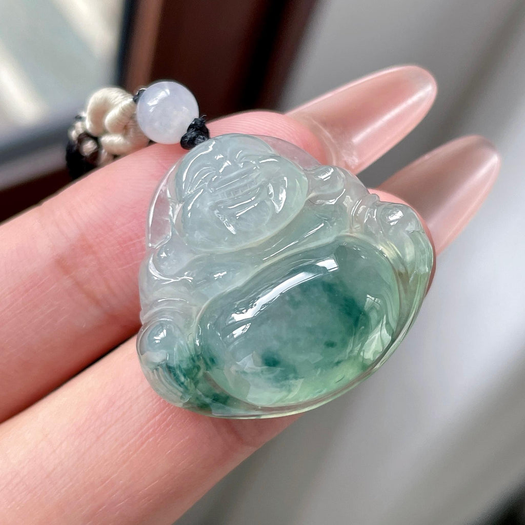 糯冰种晴底飘花佛公吊坠 天然缅甸A货翡翠（yc525998）
