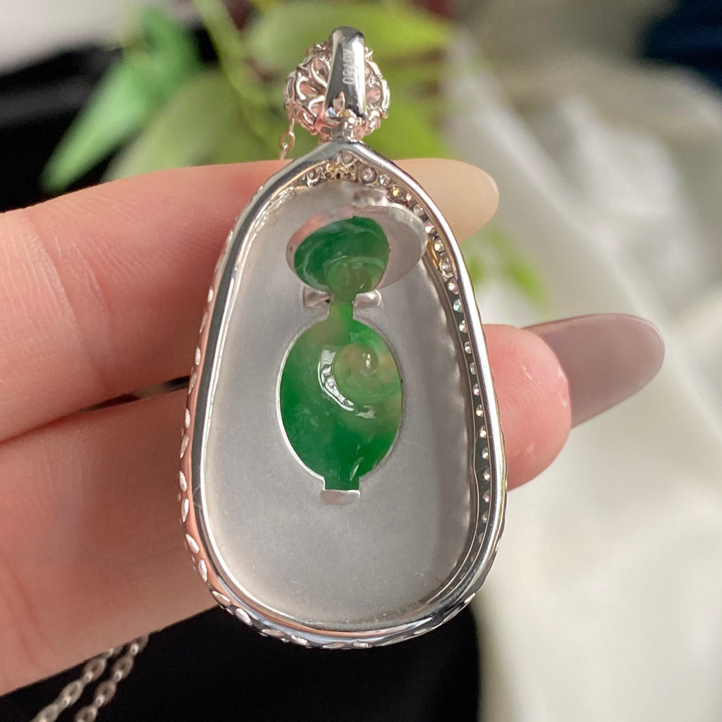 18k金钻镶冰种满绿如意吊坠（yc197330）