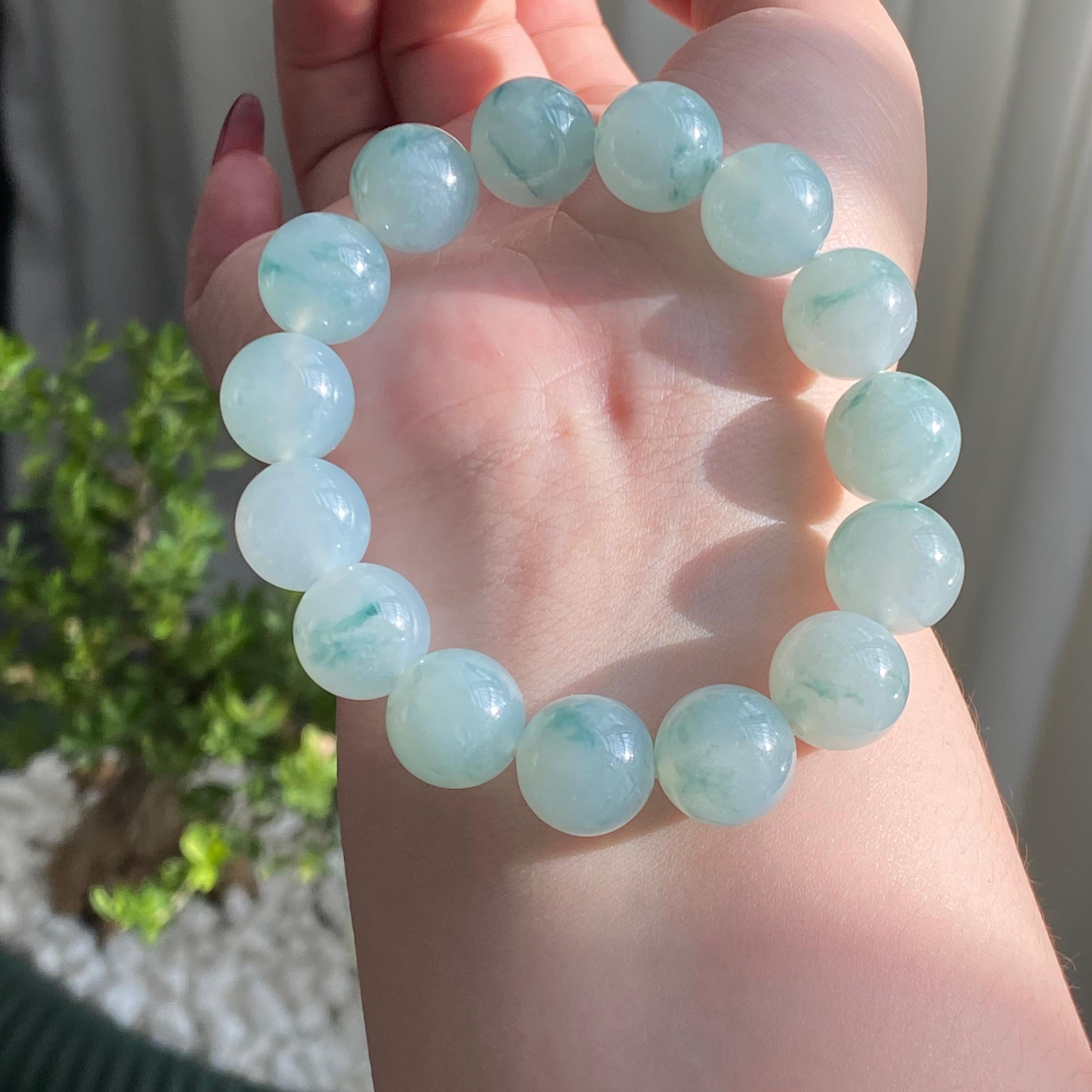 糯冰种飘花单圈手串（15颗）（yc213183）