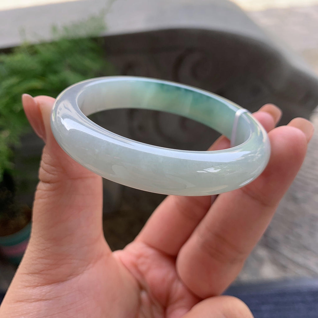 细糯种飘蓝花正圈平安镯 53.2圈口 天然缅甸A货翡翠（yc499794）