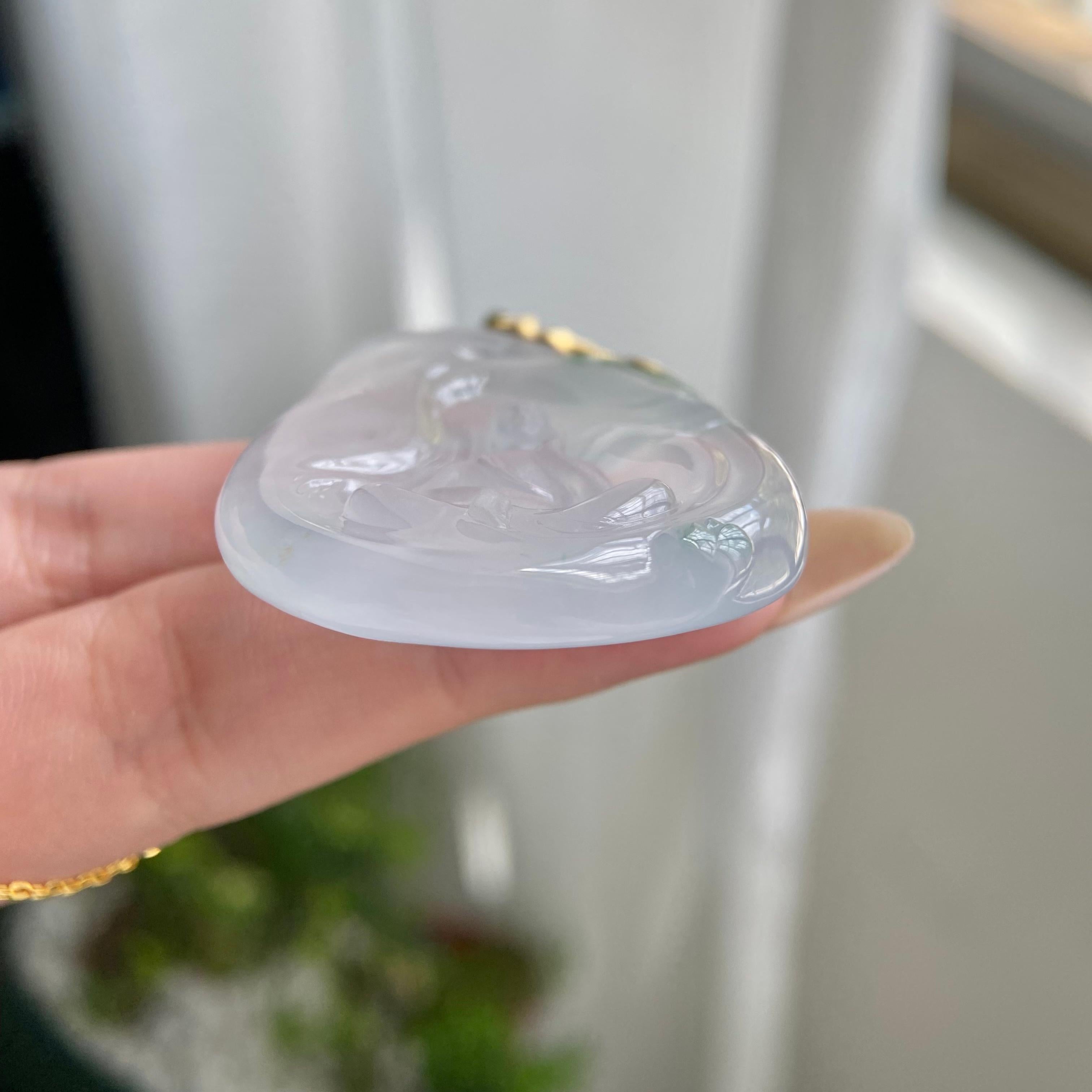 18k金镶冰种飘花悟道牌吊坠（yc216340）