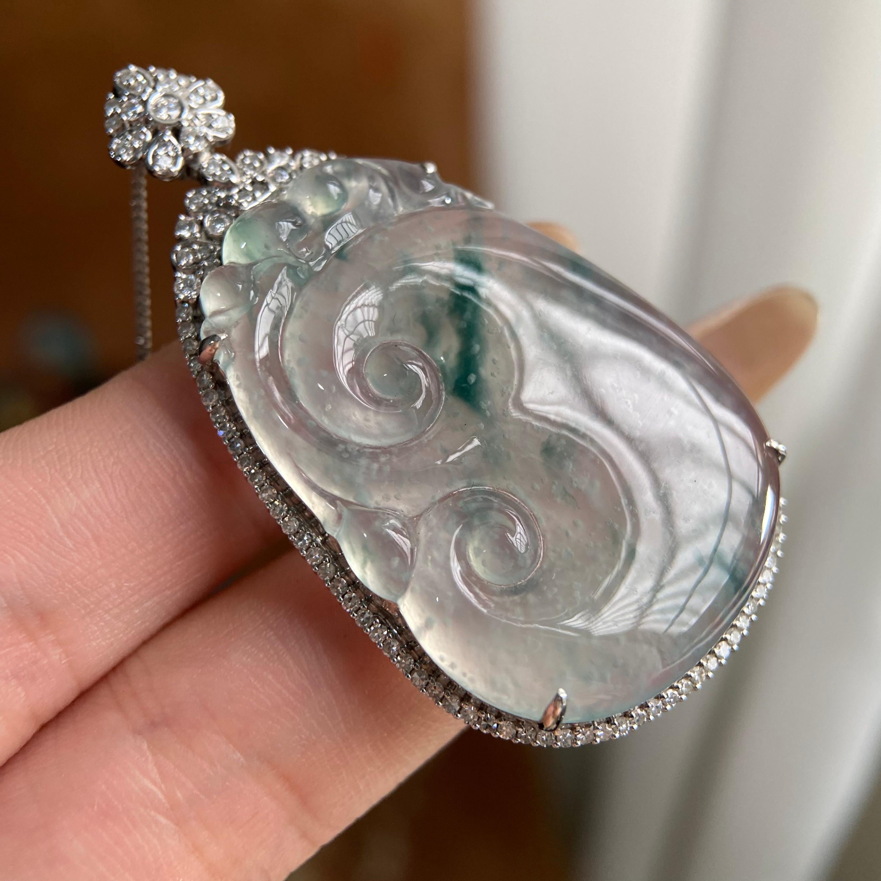 18k金钻镶冰种雪花棉飘花如意吊坠（yc223928）