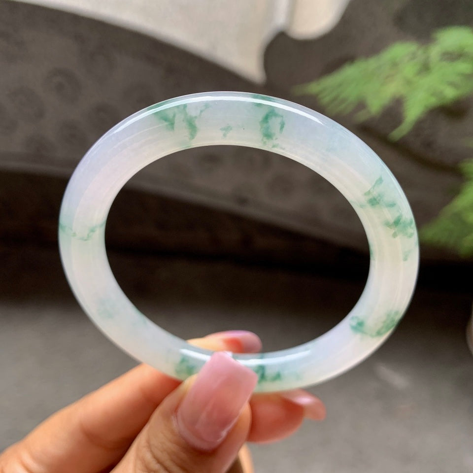 糯冰种飘蓝花圆条手镯（53mm）（yc106296）