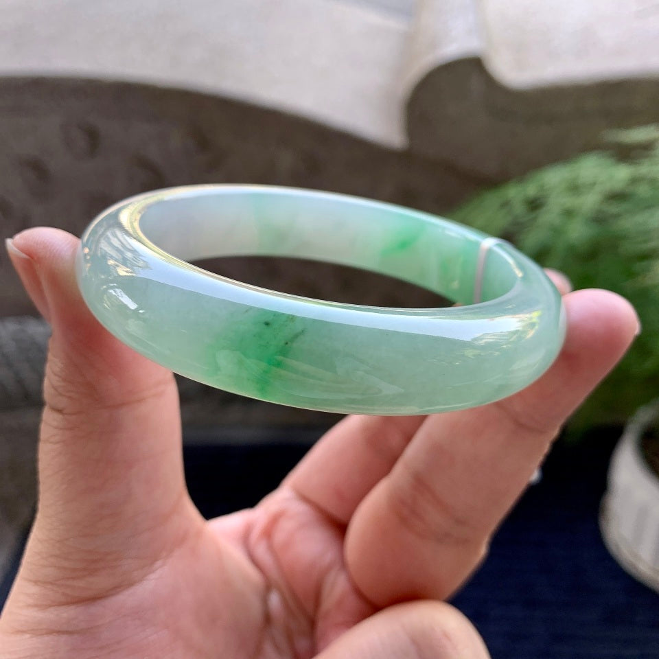 细糯种飘绿平安镯（57.8mm）（yc098523）