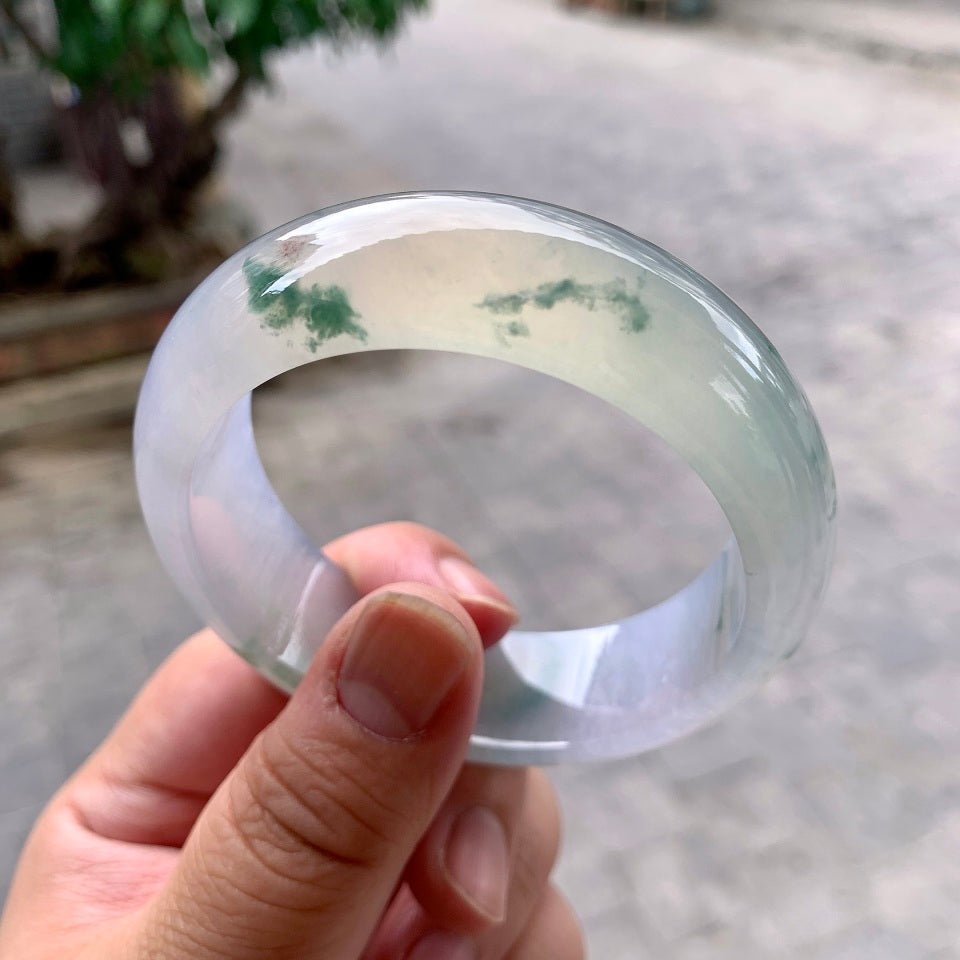 冰种飘花宽版轮胎手镯（56mm）（yc099419）