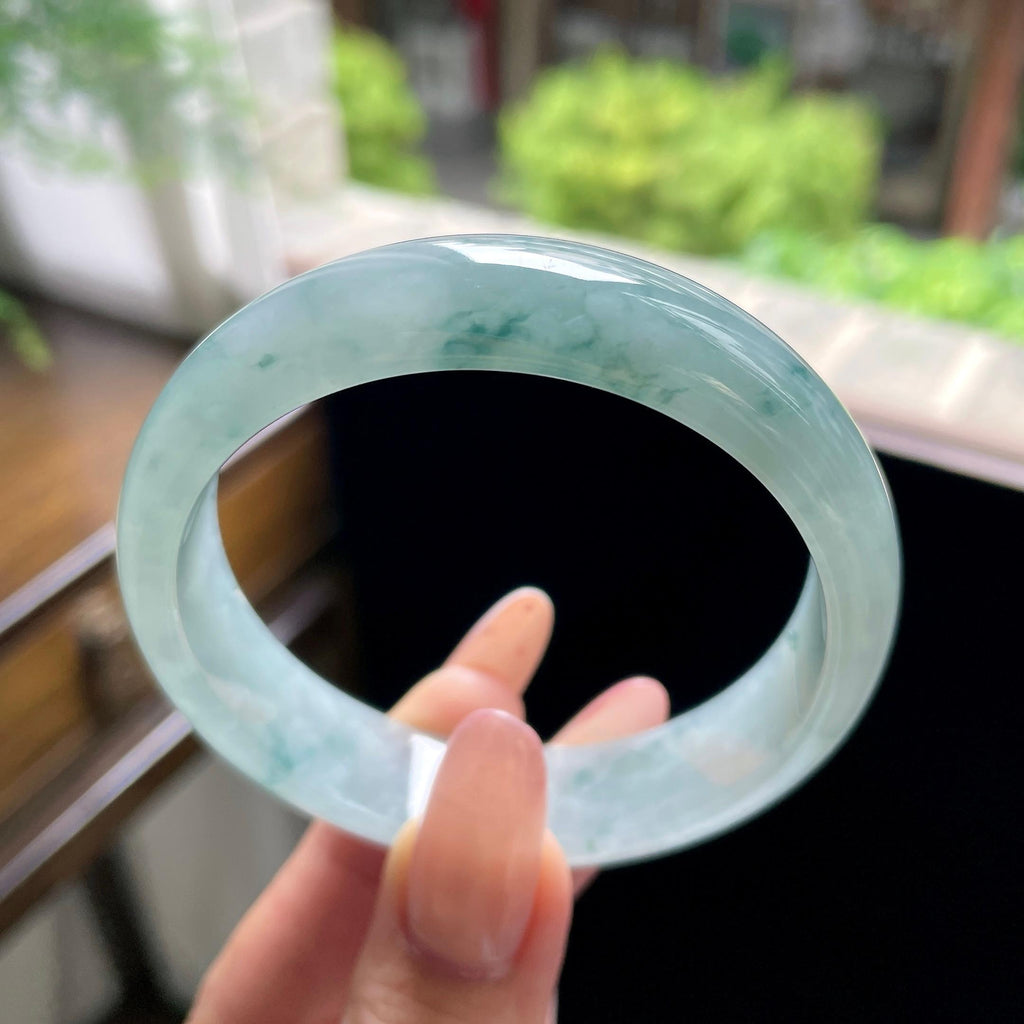 糯冰种蓝飘花宽版正圈平安镯 57圈（yc709485）