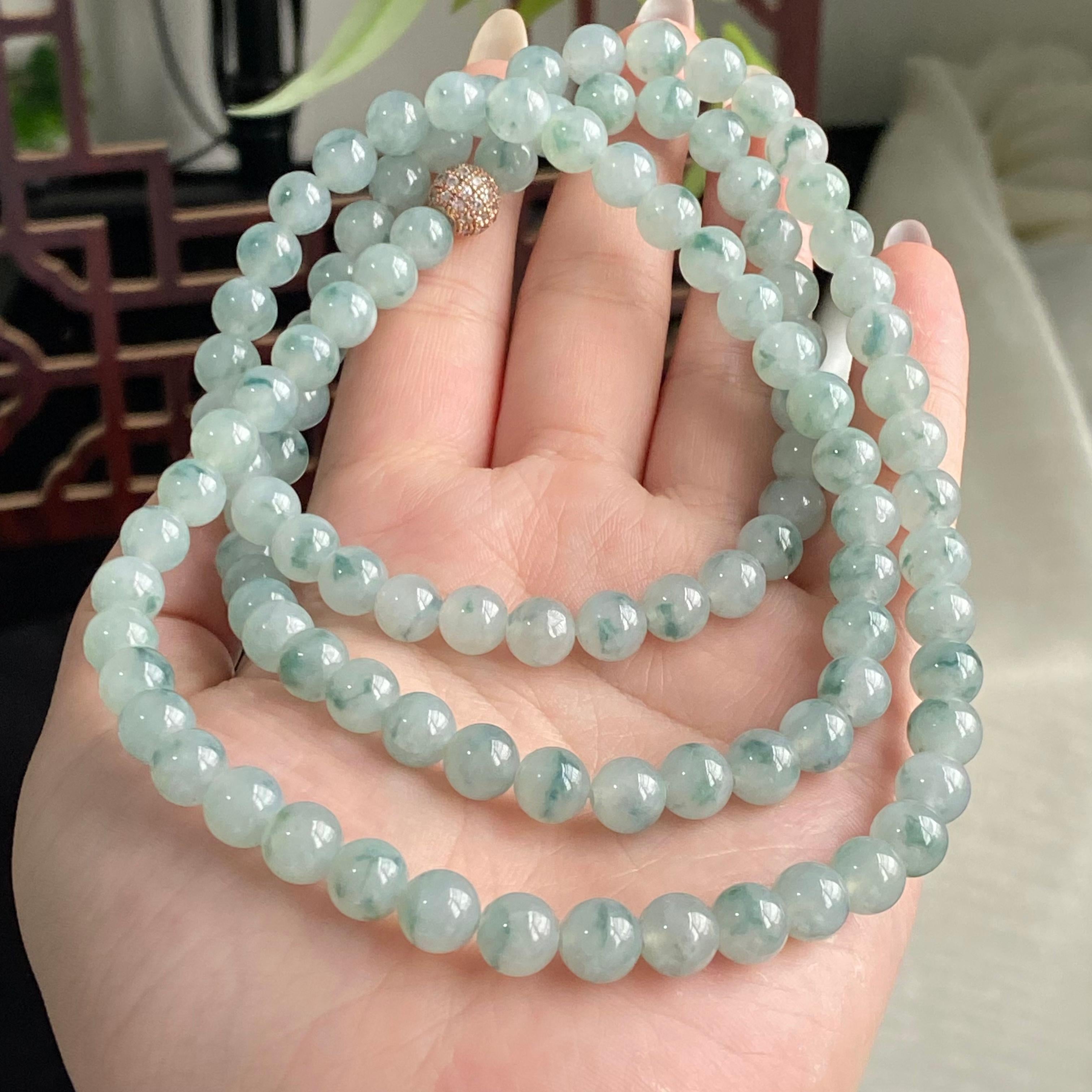 糯冰种飘花珠链（108颗）（yc196863）