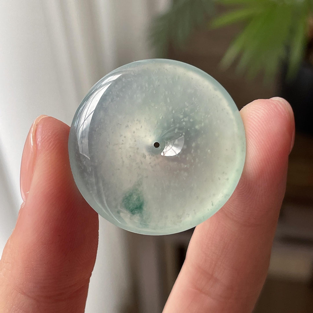 冰种雪花棉飘绿平安扣吊坠（yc711250）