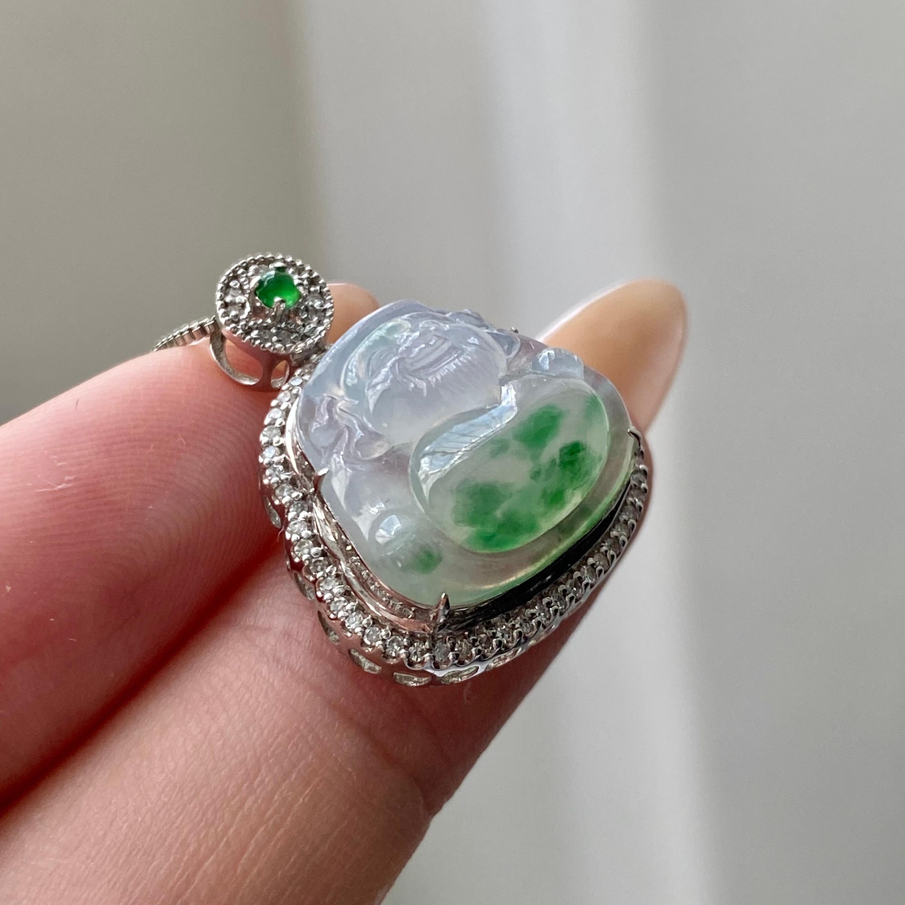 18k金钻镶冰种飘花财神吊坠（yc204856）