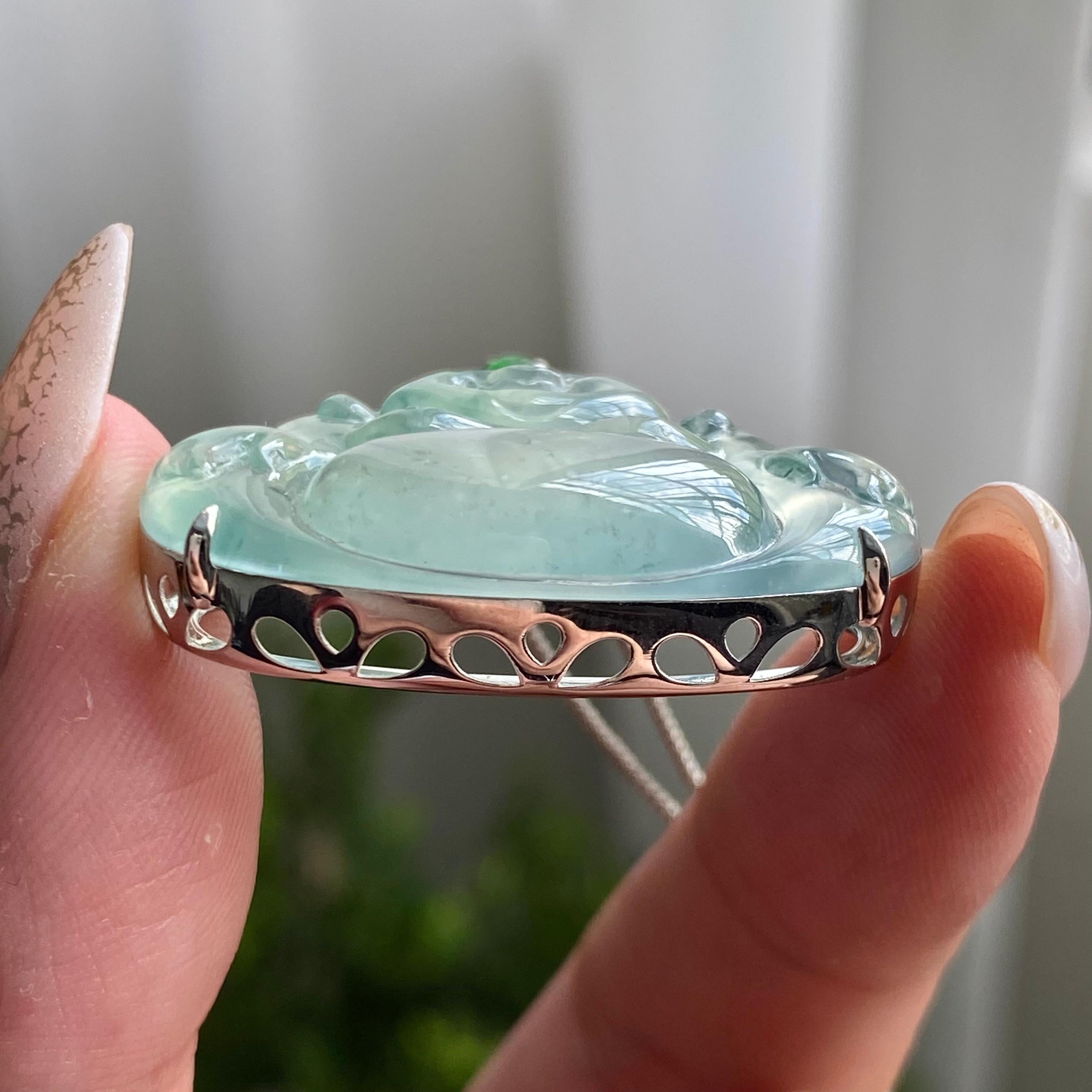 18k金钻镶高冰种飘花佛公吊坠（yc206341）