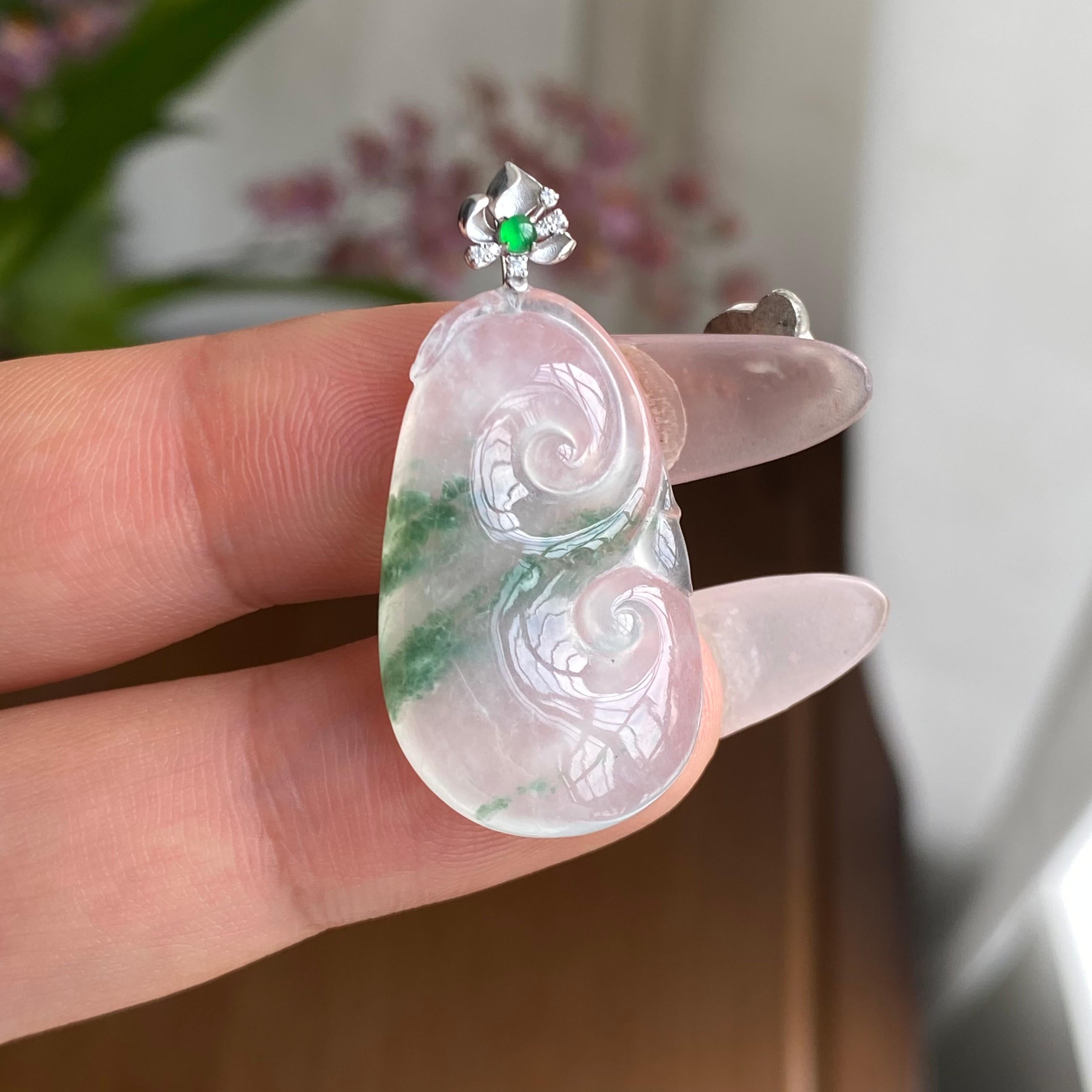 18K金钻镶冰种如意吊坠（yc303119）