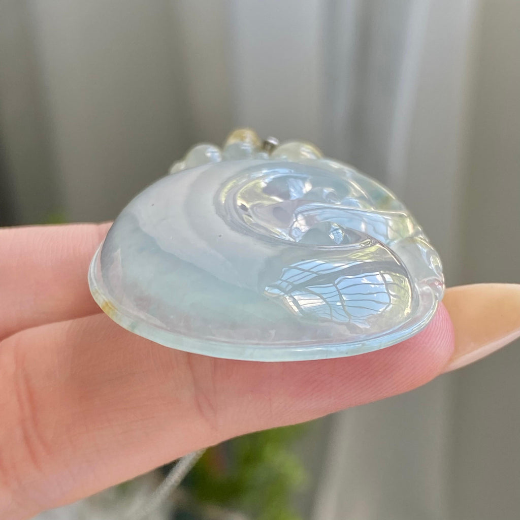 18k金钻镶冰种飘花飘黄翡如意吊坠（yc214318）