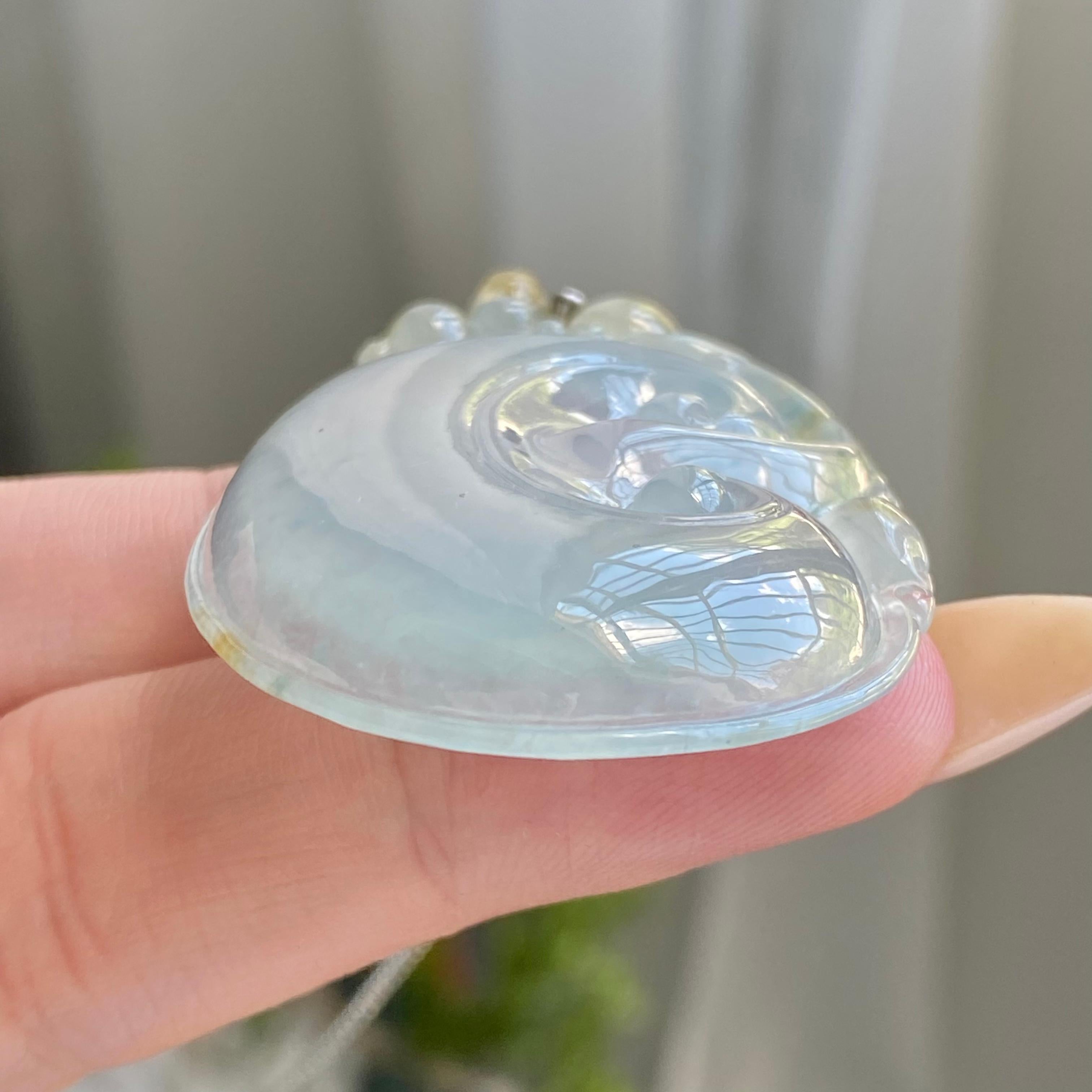 18k金钻镶冰种飘花飘黄翡如意吊坠（yc214318）