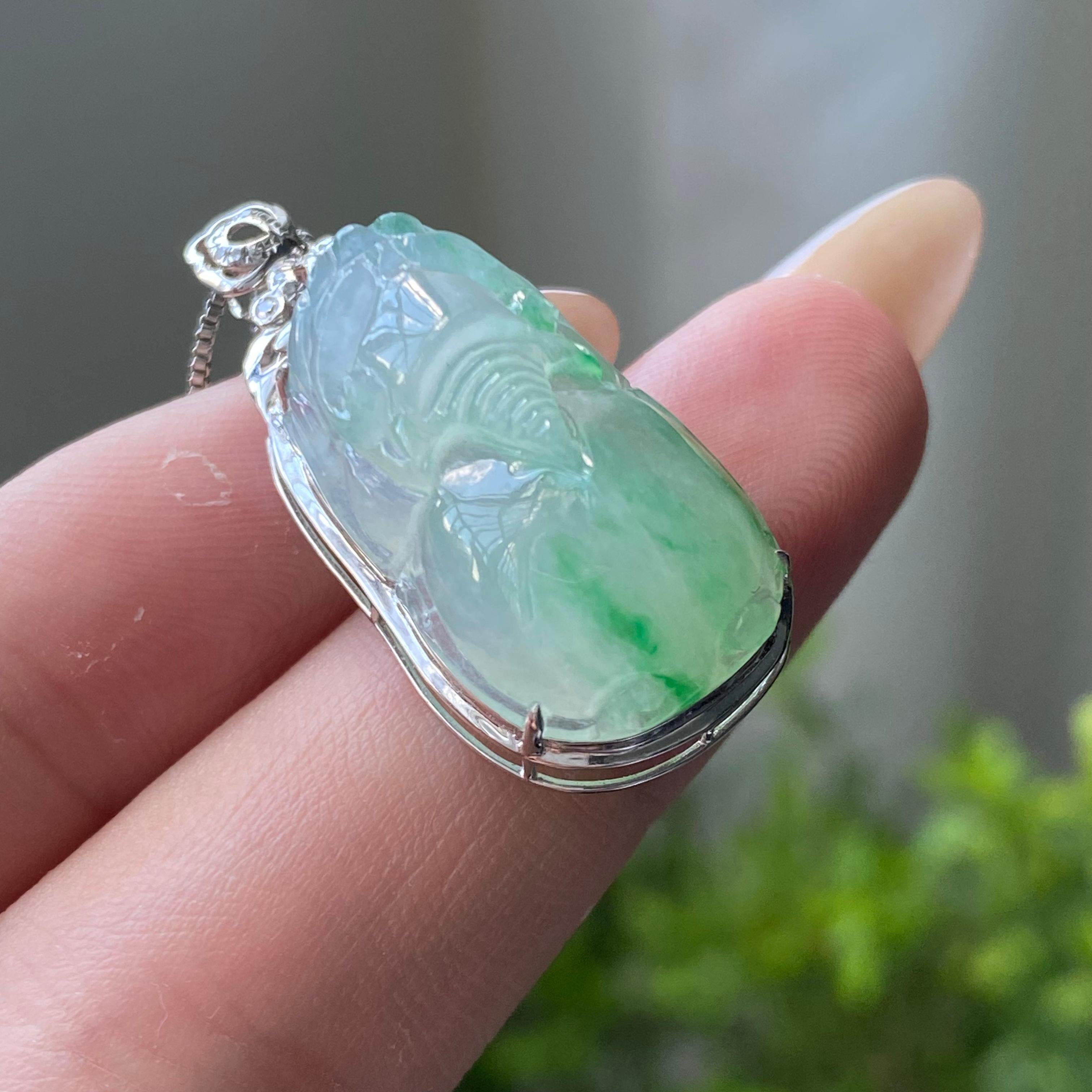 18k金钻镶冰种飘花貔貅吊坠（yc204842）