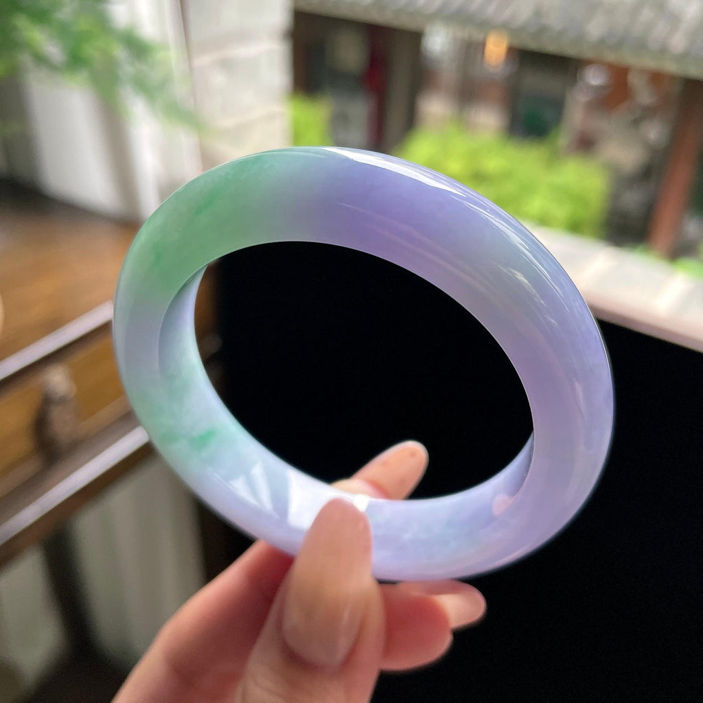 小圈口 细糯种春彩正圈平安镯 52.5圈 天然缅甸A货翡翠（yc696415）