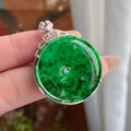 18k金钻镶细糯种阳绿圆牌吊坠（yc235108）
