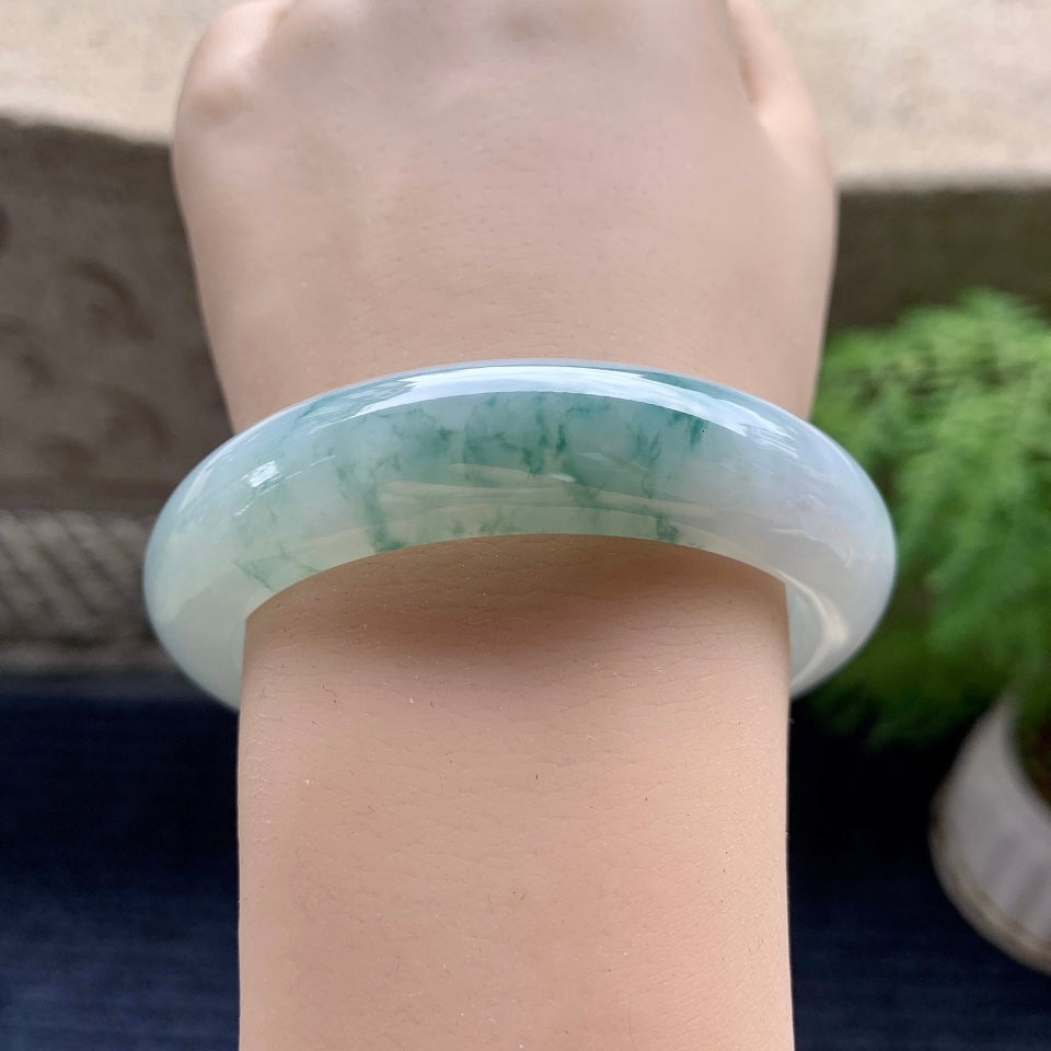 糯冰种飘花平安镯（56.8mm）（yc097814）