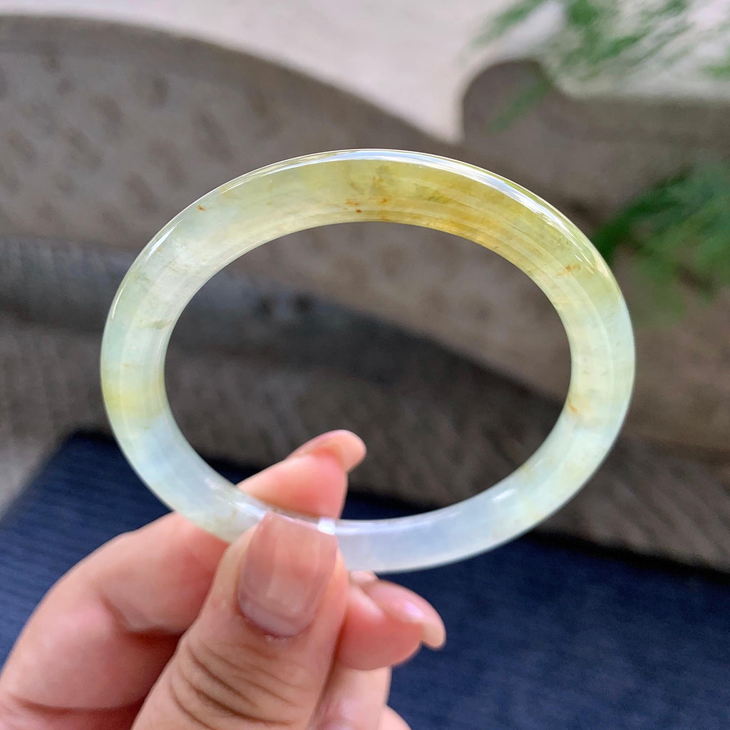 小圈口 糯冰种黄翡圆条手镯 51.5圈口 天然缅甸A货翡翠（yc532848）