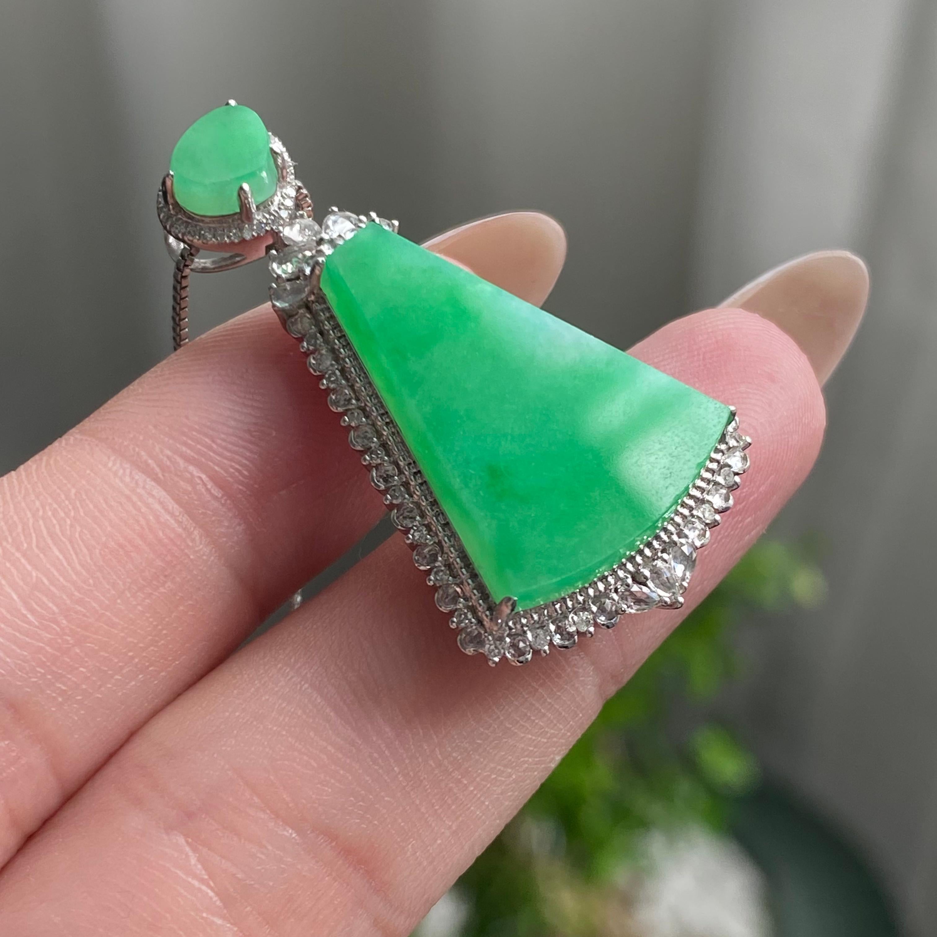 18k金钻镶冰种满绿无事牌吊坠（yc204863）