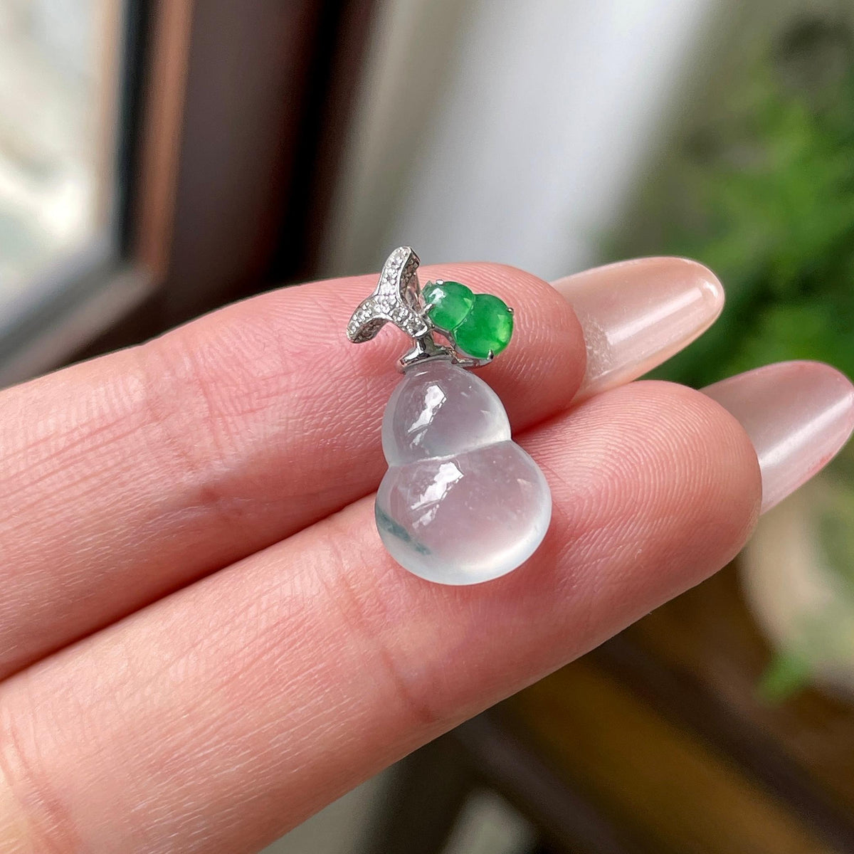 18K金镶冰种飘花葫芦吊坠 天然缅甸A货翡翠（yc694815）