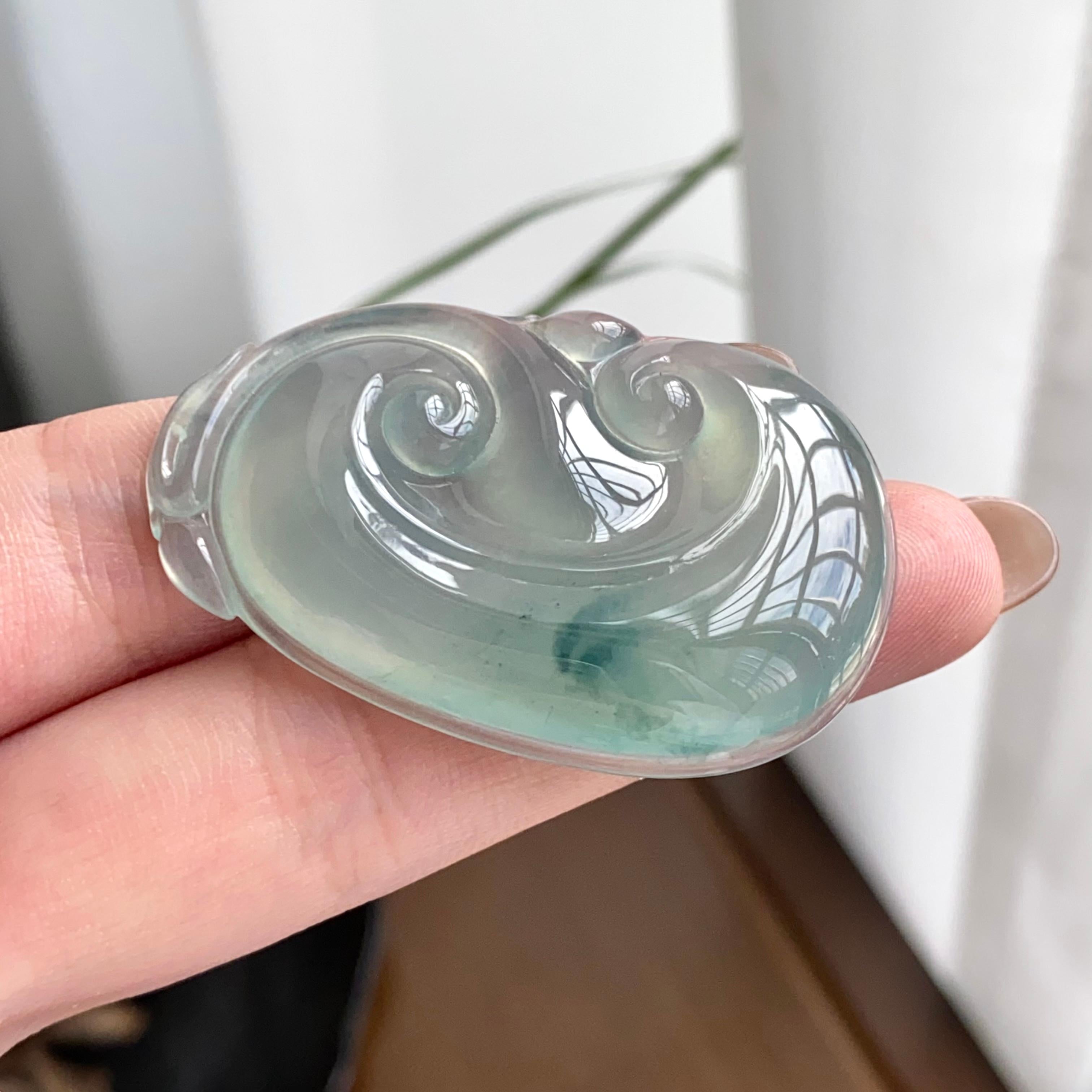 冰种蓝底飘花如意吊坠（yc262756）