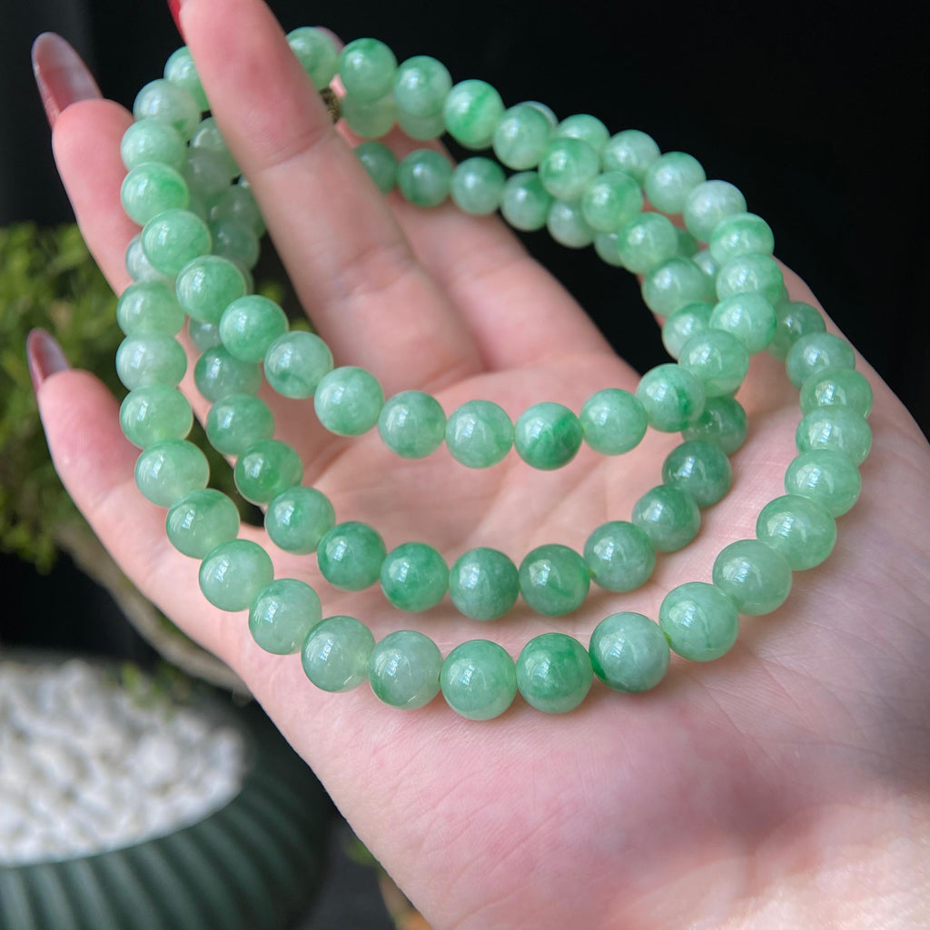 糯冰种满绿珠链（90颗）（yc213105）