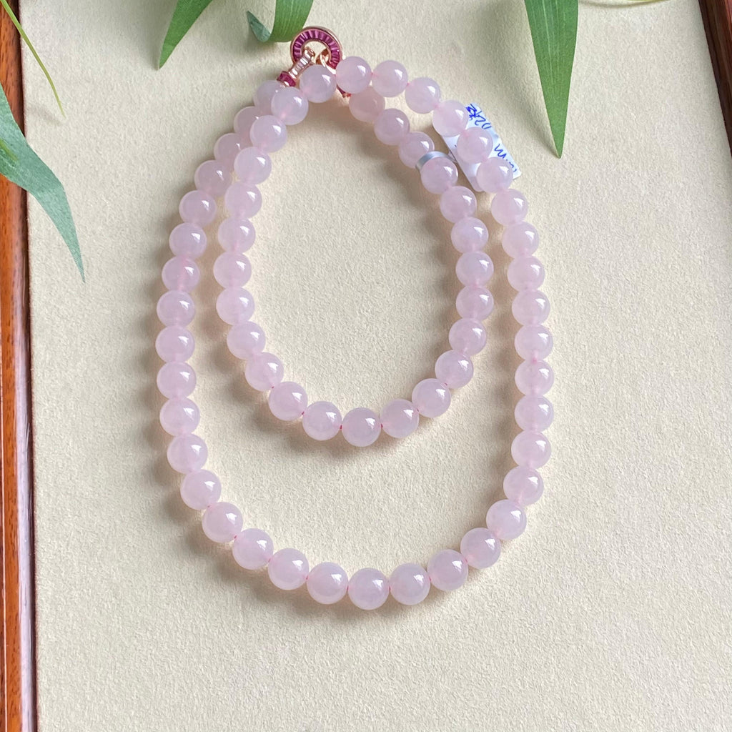 糯冰种粉紫底珠链（62颗）（yc194894）