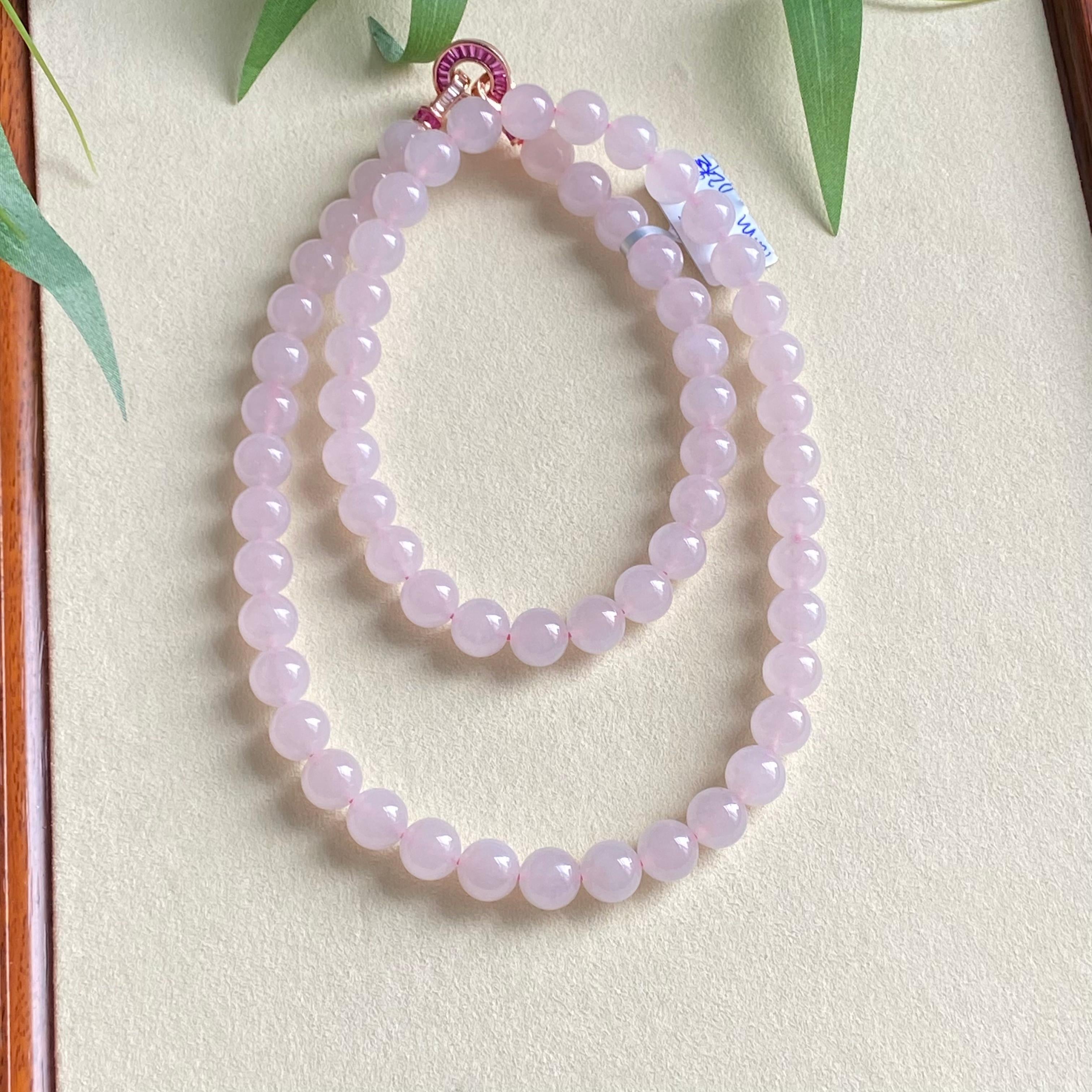 糯冰种粉紫底珠链（62颗）（yc194894）