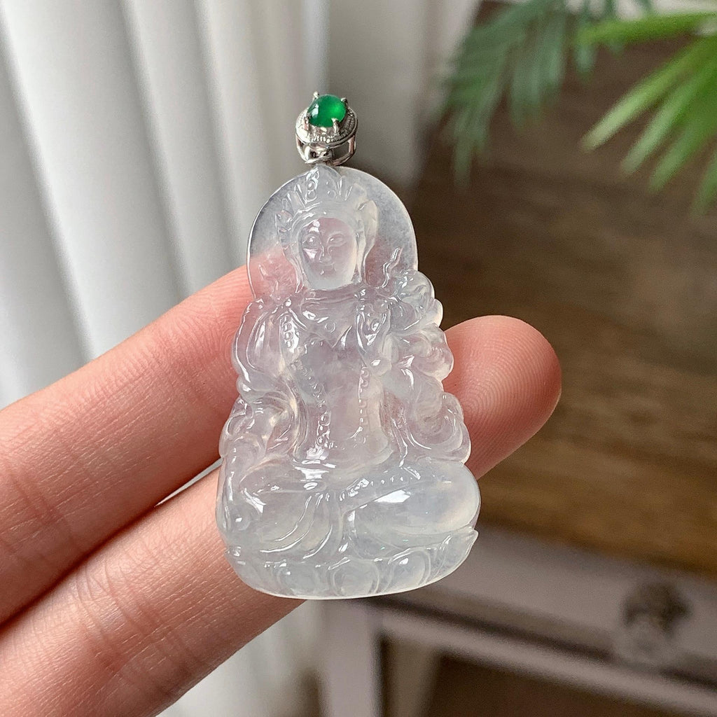 18K金镶 冰种无色观音吊坠 天然缅甸A货翡翠（yc703377）
