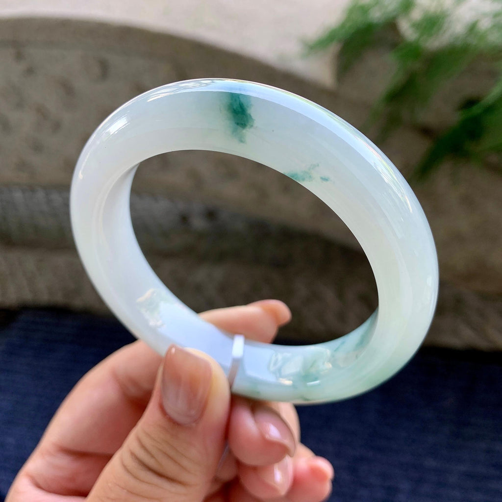 细糯种飘蓝花正圈平安镯 55.3圈口 天然缅甸A货翡翠（yc498066）
