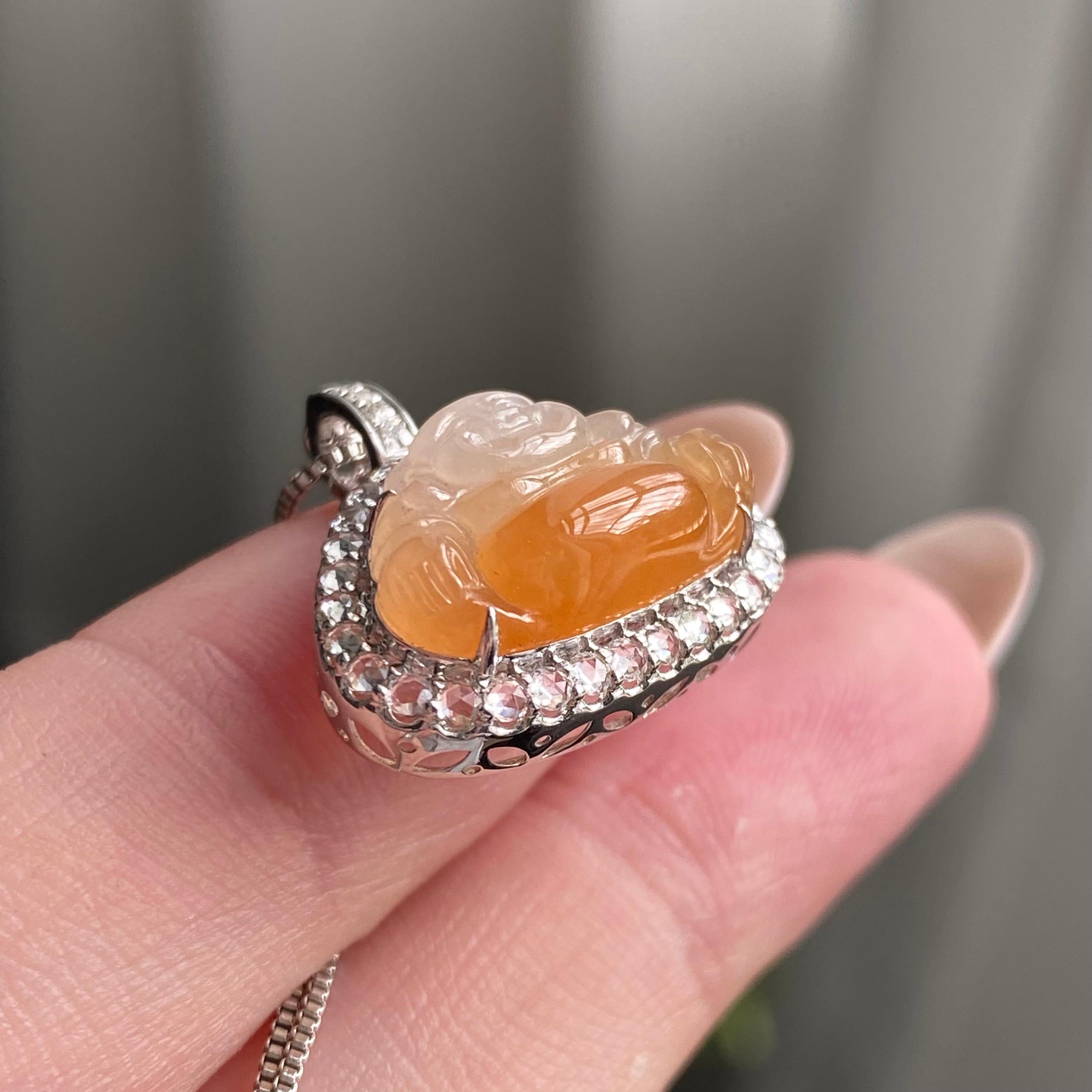 18k金钻镶冰种黄翡佛公吊坠（yc204876）