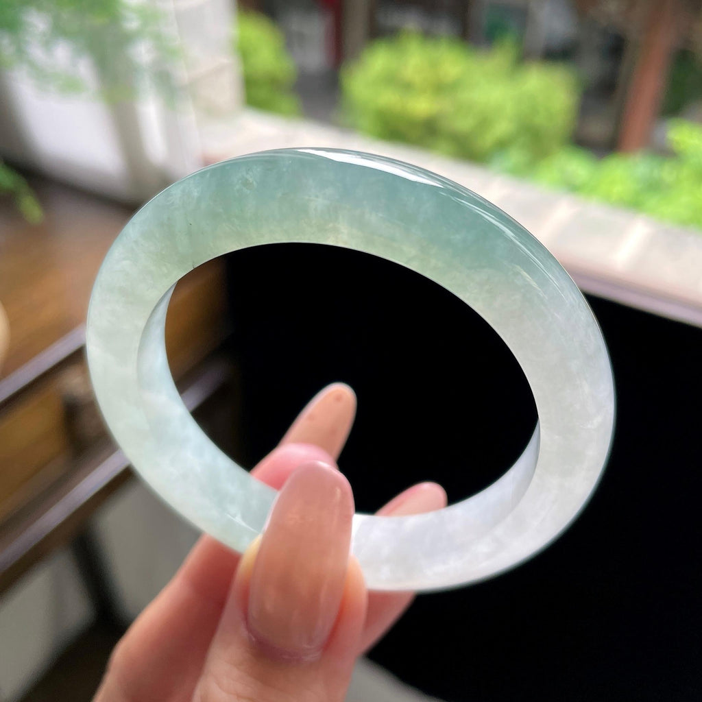 小圈口 糯冰种冰油青半山水正圈平安镯 50圈（yc709466）