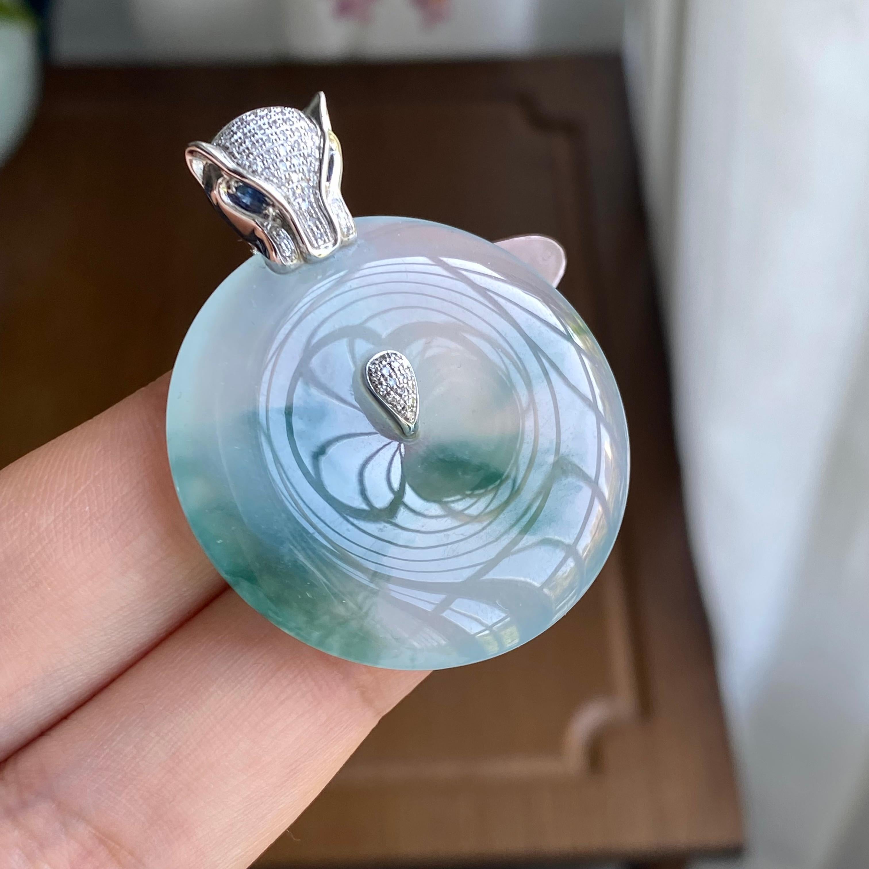 18K金钻镶糯冰种飘花平安扣吊坠（yc295960）