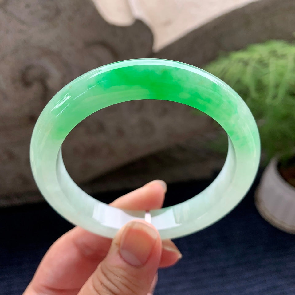 糯冰种飘阳绿平安镯（58.7mm）（yc090435）