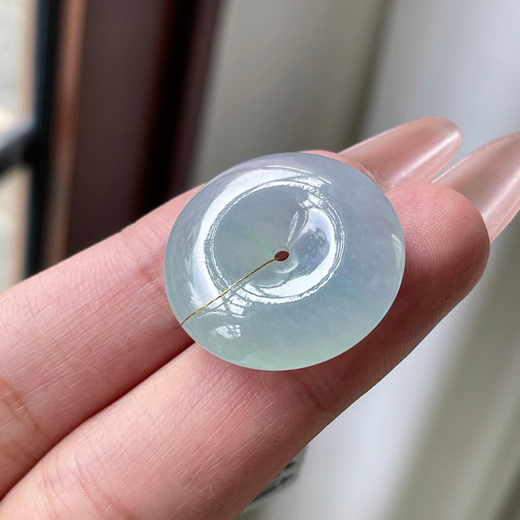 糯冰种带底色蓝底平安扣吊坠 天然缅甸A货翡翠（yc524184）