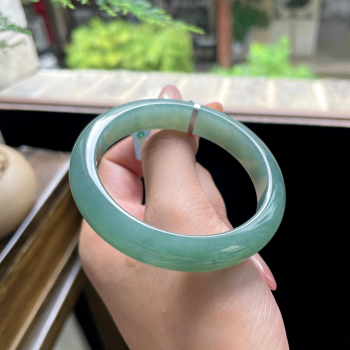 小圈口 细糯种油青色湖水绿正圈平安镯 52圈 天然缅甸A货翡翠（yc693162）