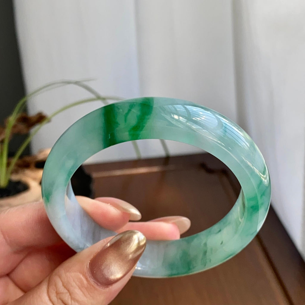 冰种辣绿色花平安镯（52圈）（yc259111）