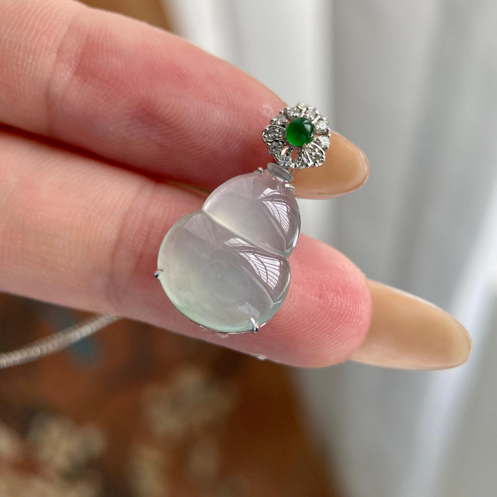 18k金钻镶冰种淡晴底葫芦吊坠（yc224543）