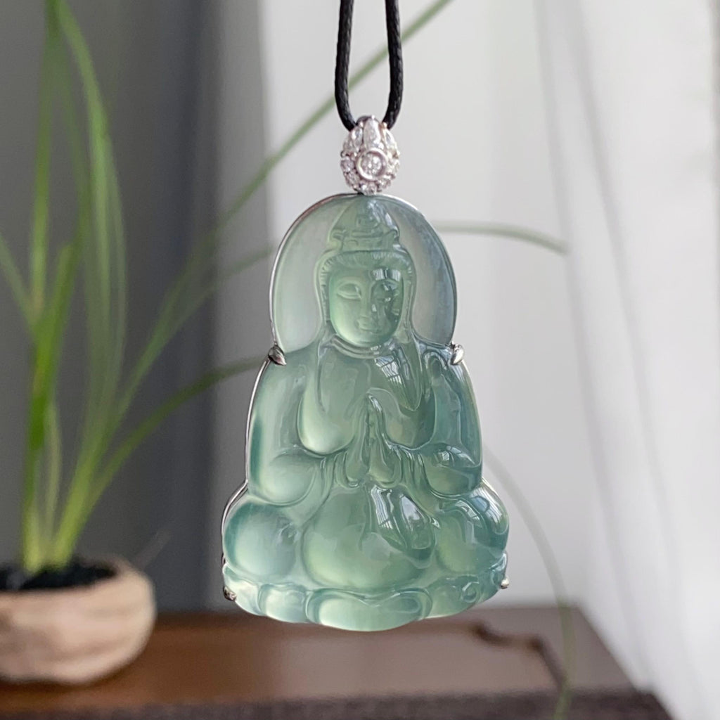 18k金钻镶冰种湖水绿观音吊坠（yc250195）