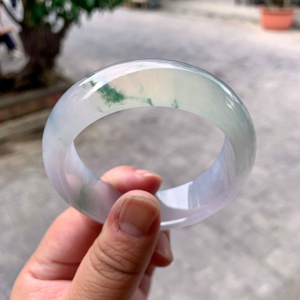 冰种飘花宽版轮胎手镯（56mm）（yc099419）