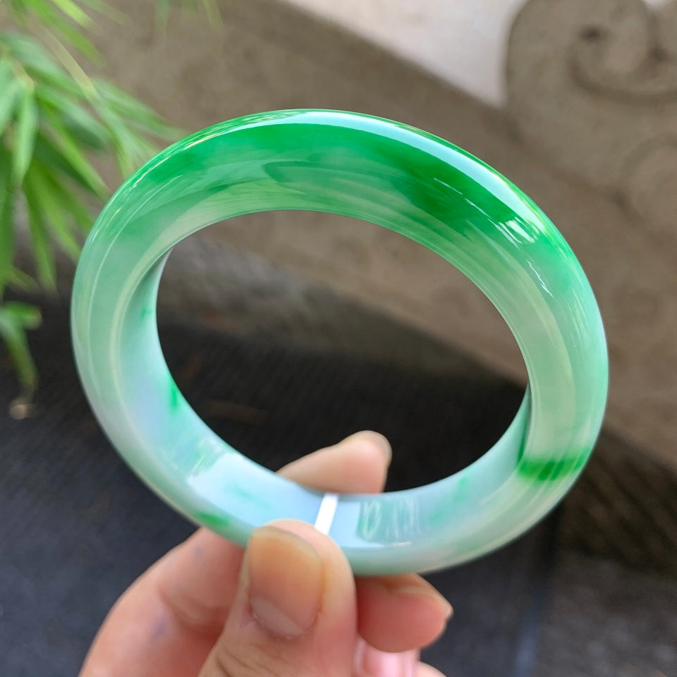 糯化飘阳绿平安镯（53.2mm）（yc015983）
