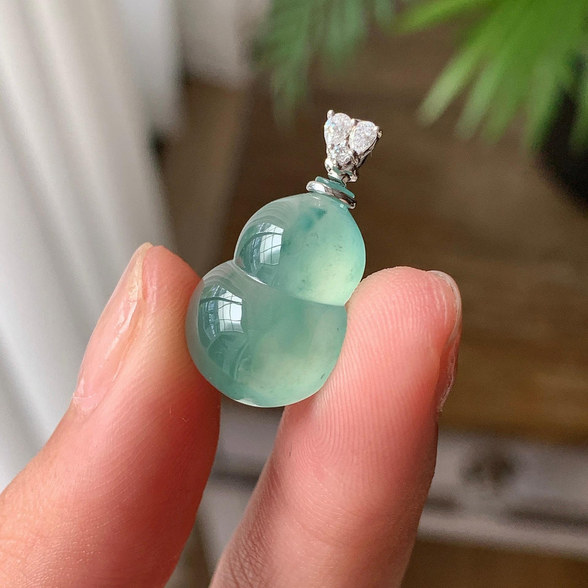 18K金镶 冰种飘花葫芦吊坠 天然缅甸A货翡翠（yc703354）