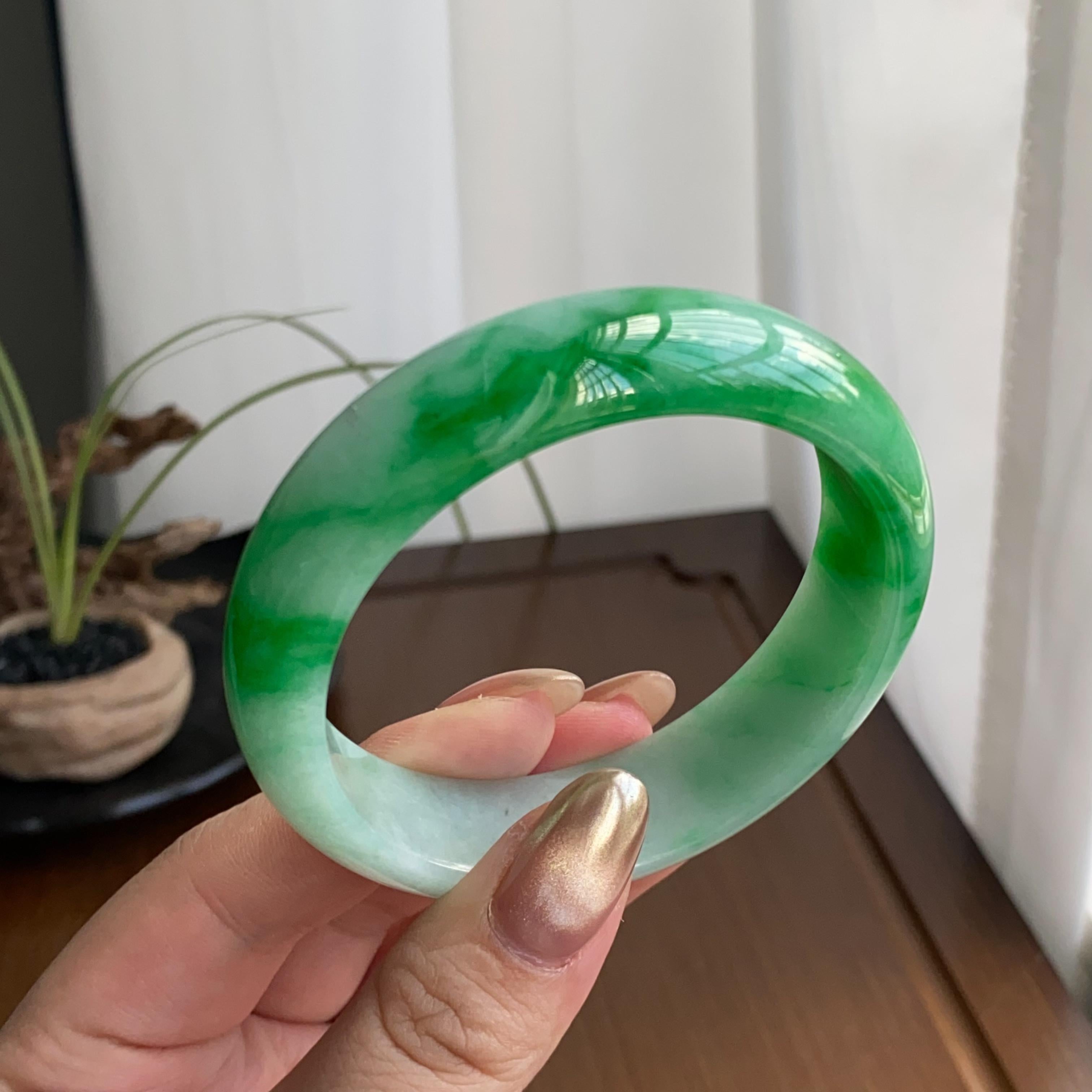 细糯种辣阳绿色花平安镯（56圈）（yc258987）