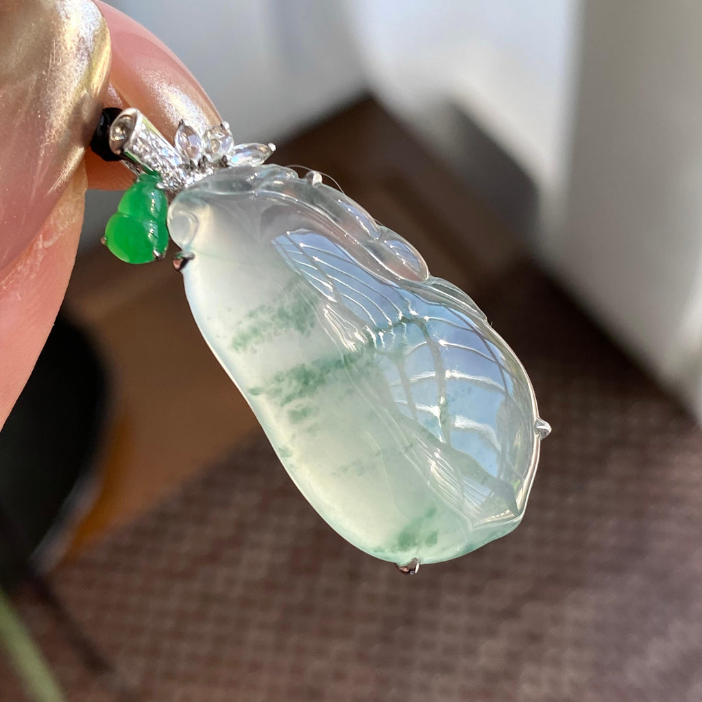 18k金钻镶冰种飘花福瓜吊坠（yc266239）