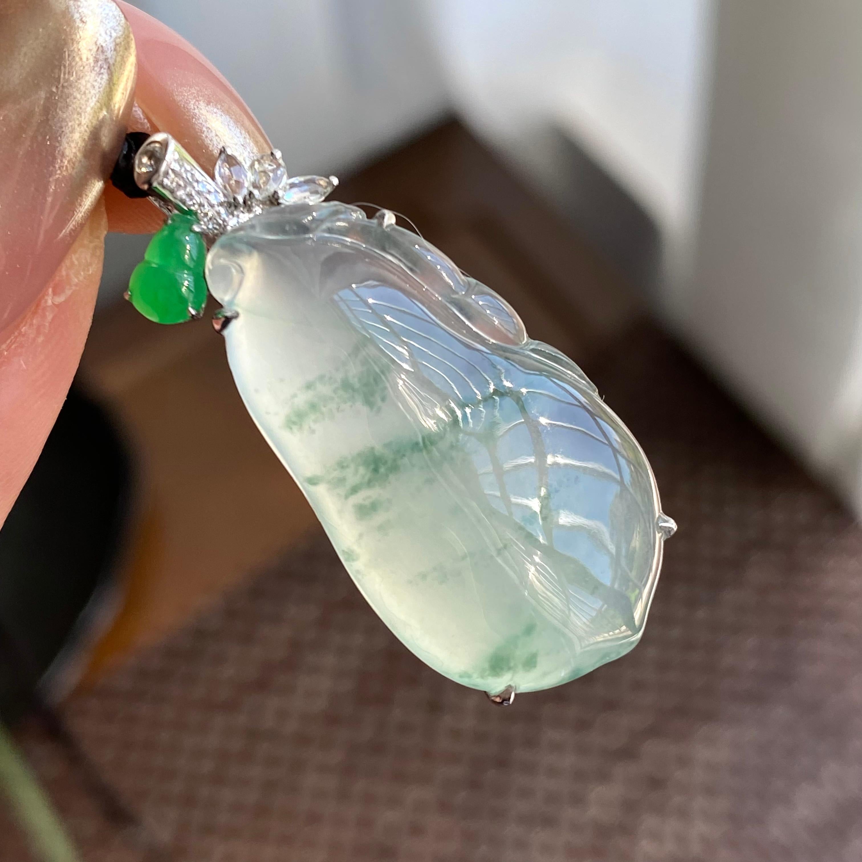 18k金钻镶冰种飘花福瓜吊坠（yc266239）