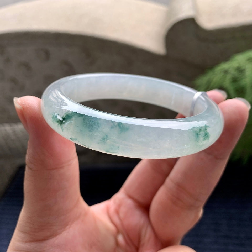 糯冰种飘花平安镯（56.3mm）（yc089911）