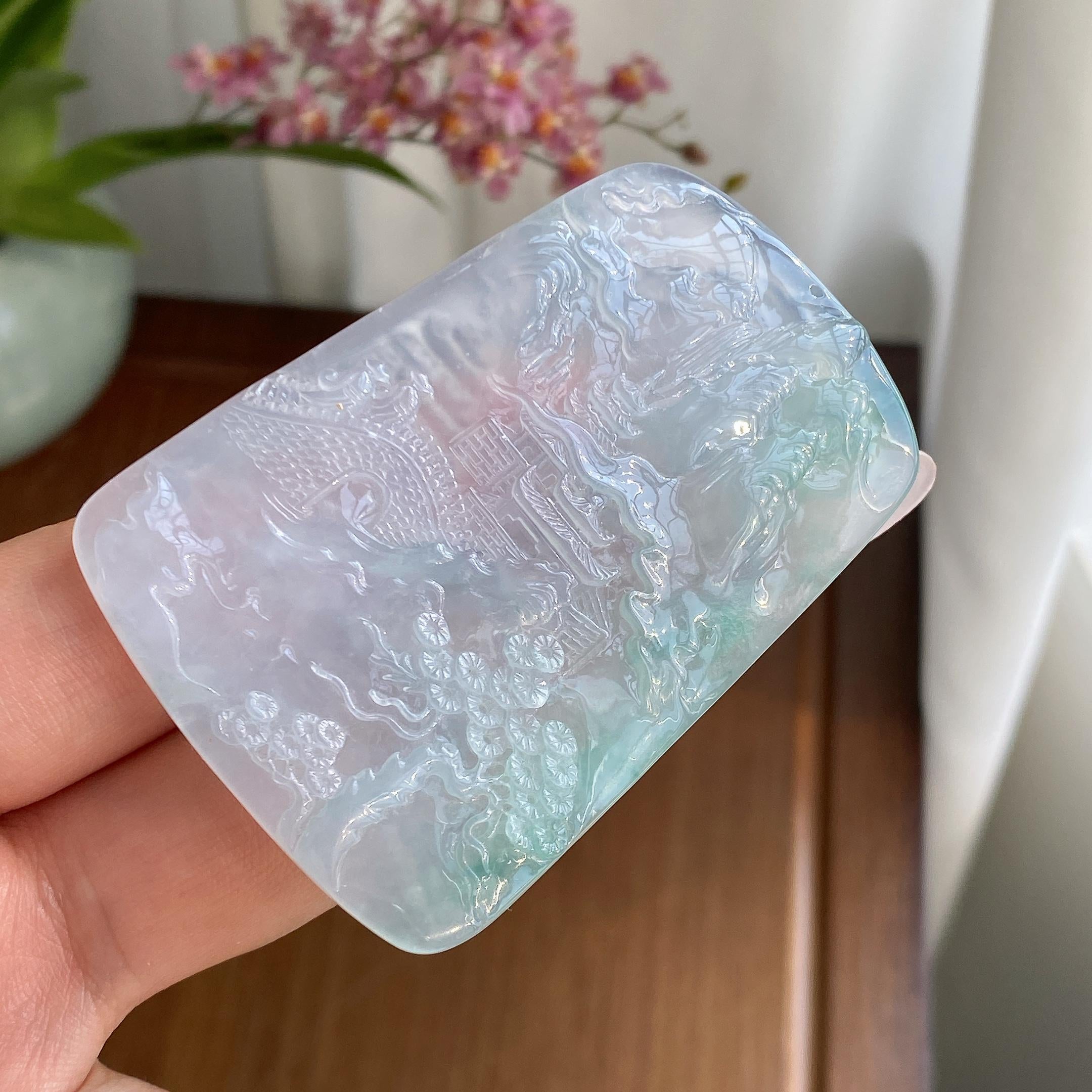 冰种飘花山水牌吊坠（yc296950）