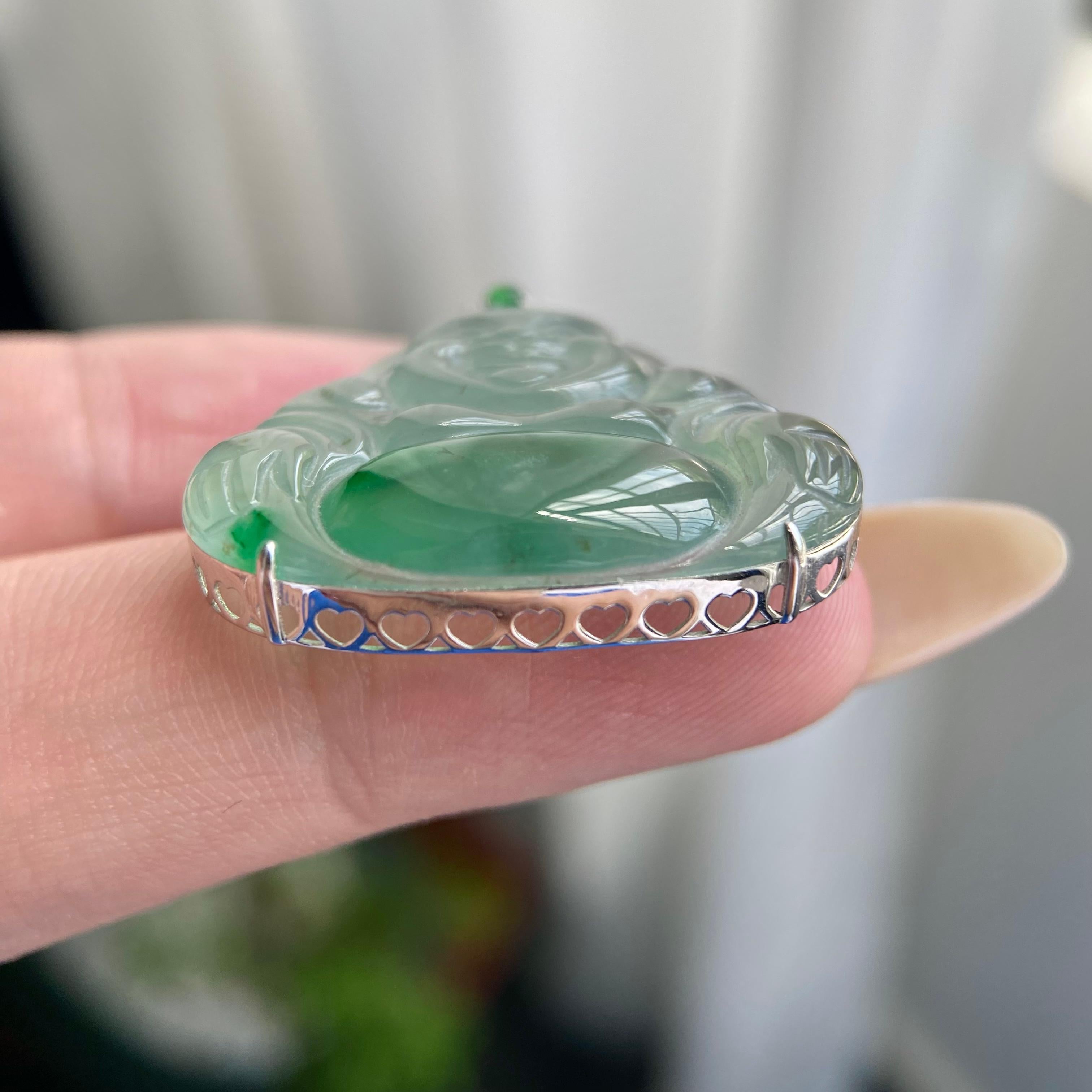 18k金钻镶冰种飘花佛公吊坠（yc217219）